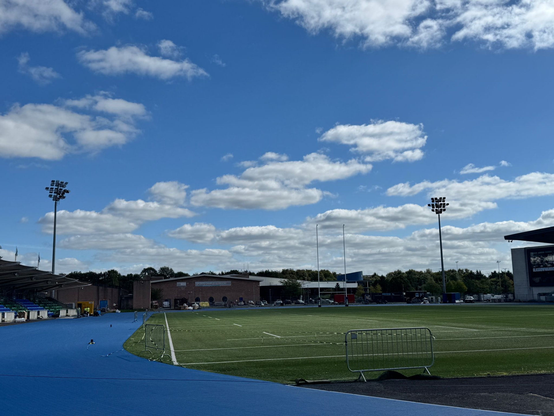 Scotstoun Stadium track and floodlight masts in daylight