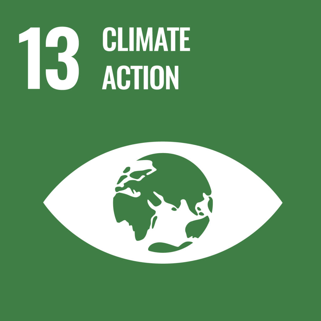 UN Sustainability Goal 13; Climate Action written in white text within a green box